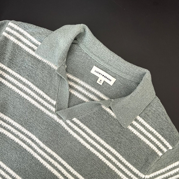 Lucky Brand Other - Lucky Brand Johnny Collar Polo Sweater Mens XL Green Striped Knit Retro NWT